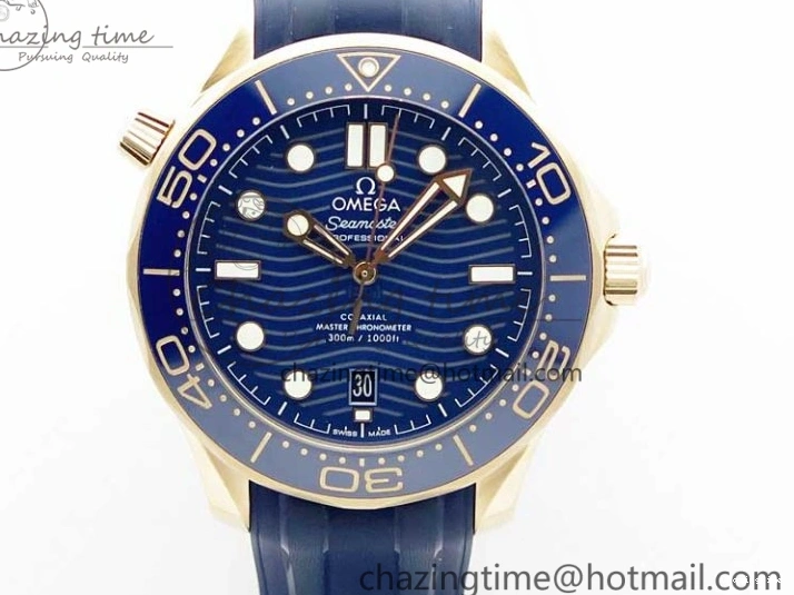 0411 2018 Seamaster Diver 300M RG Blue Ceramic VSF 1:1 Best Edition Blue Dial on Blue Rubber Strap A WeatherProof 7914